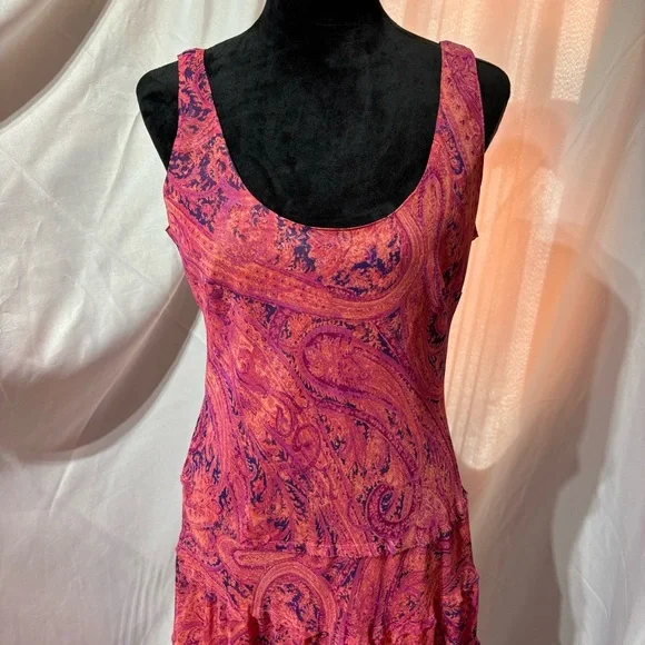 Jones Wear Maxi Pink Layers Chiffon Bias Cut Paisley Print Dress Sz:12 Y2K - Picture 2 of 10